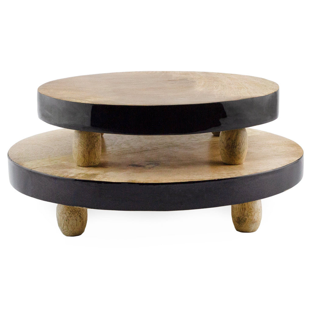 Round Wooden Risers Set of 2 Black Trim V110094