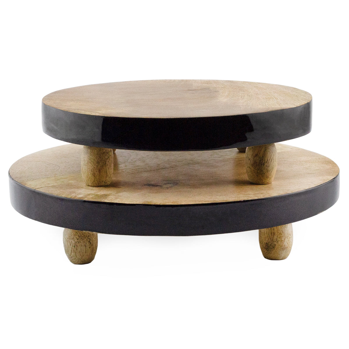 Round Wooden Risers Set of 2 Black Trim V110094