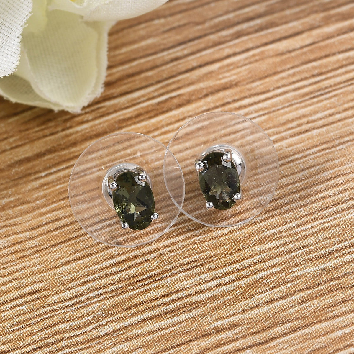 Green Moldavite Stud Earrings 925 Sterling Silver L63359