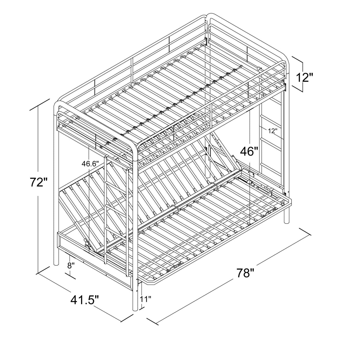 Black Twin over Futon Metal Bunk Bed C75407