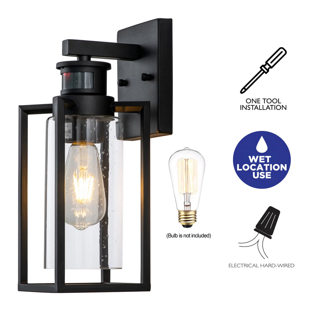 1-Light Matte Black Motion Sensor Wall Lantern Z920
