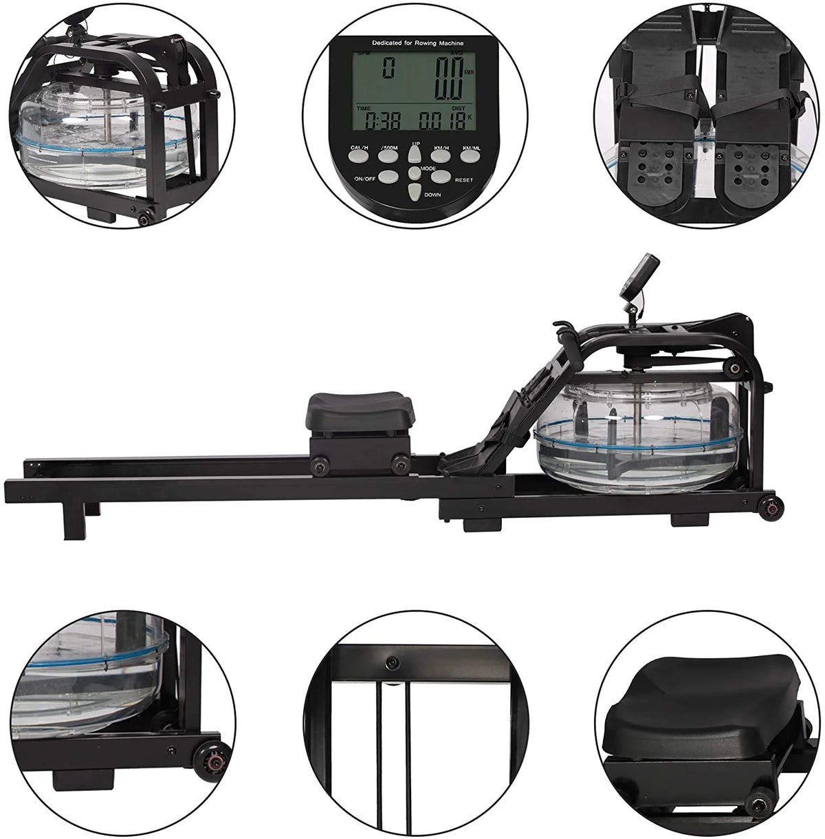 Rowing Machine with LCD Monitor, 330 lbs Weight Capacity, Adjustable R3758