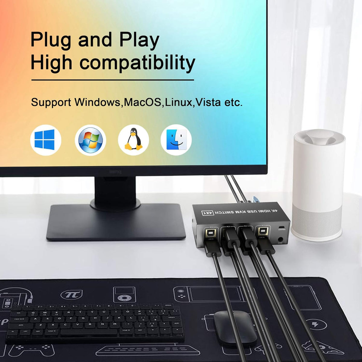 4 Port HDMI KVM Switch 4K@60Hz 4 In 1 Out O18186