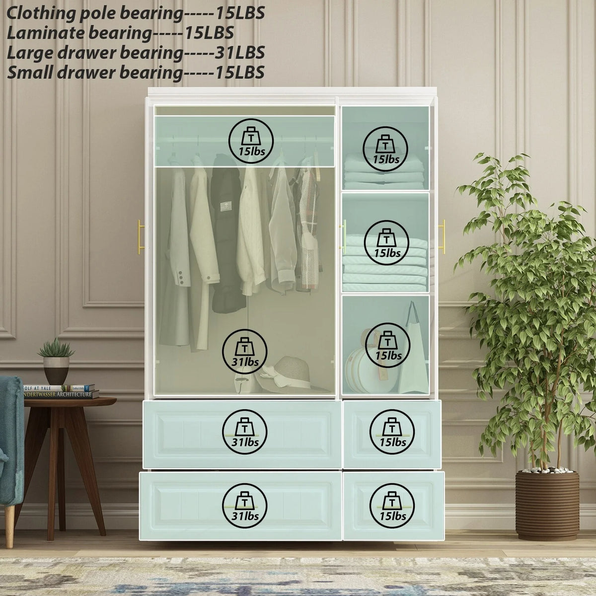 Wooden Wardrobe Armoire with Storage Cabinet R265