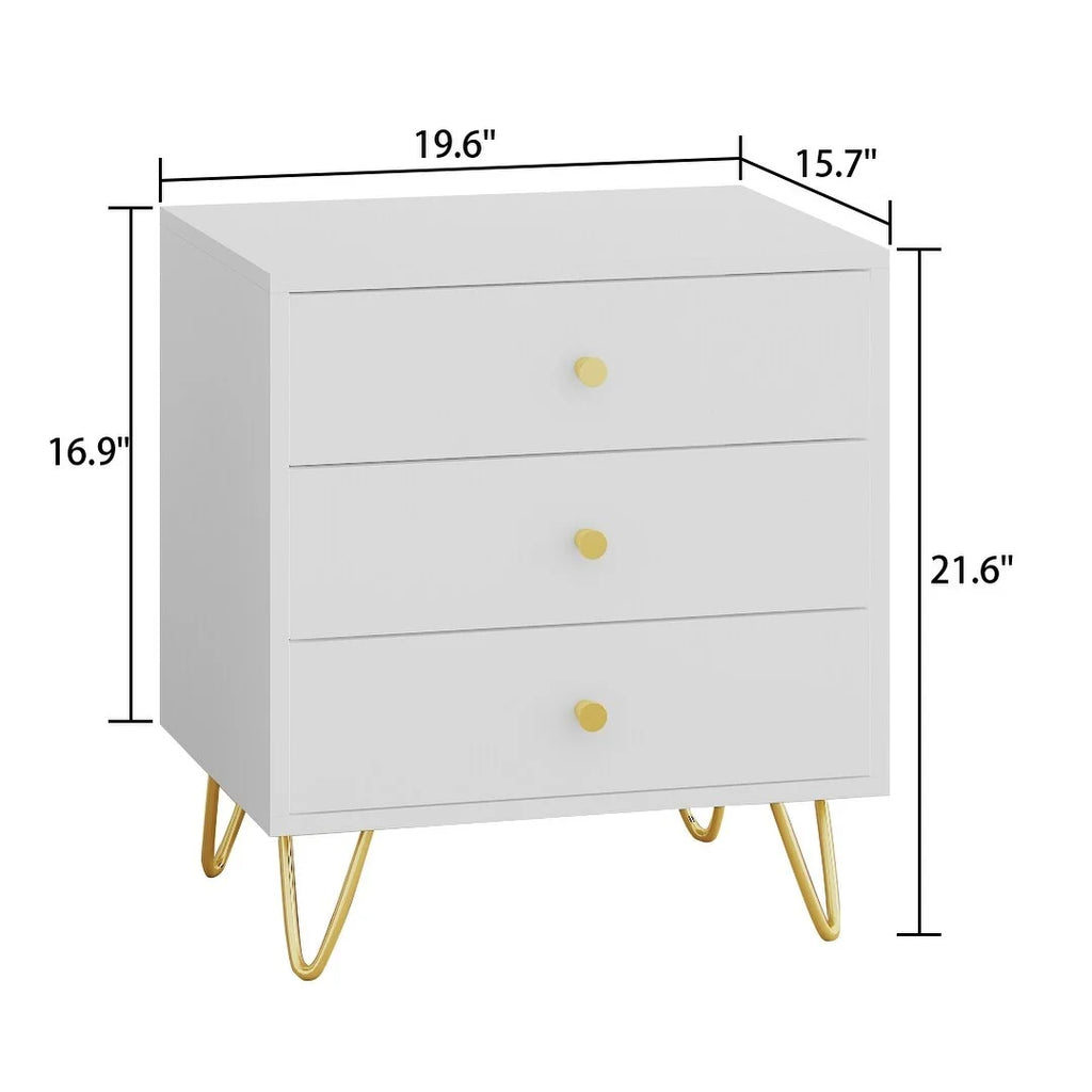 White Wood 3 Drawer Nightstand Bedside Table R2413