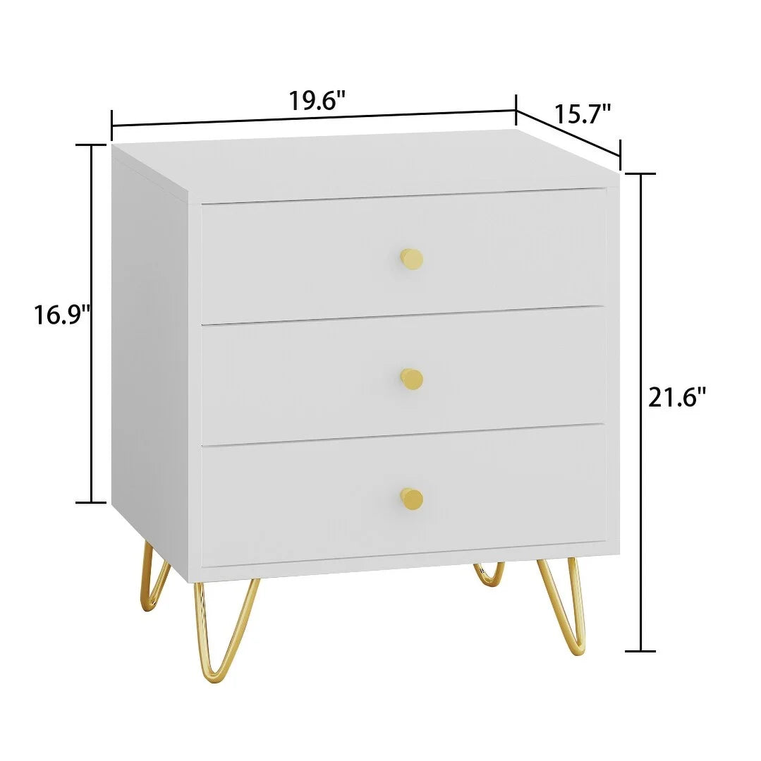 White Wood 3 Drawer Nightstand Bedside Table R2413