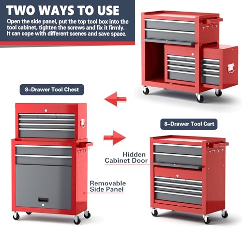 8 Drawer Rolling Metal Tool Chest with Wheels Z33313