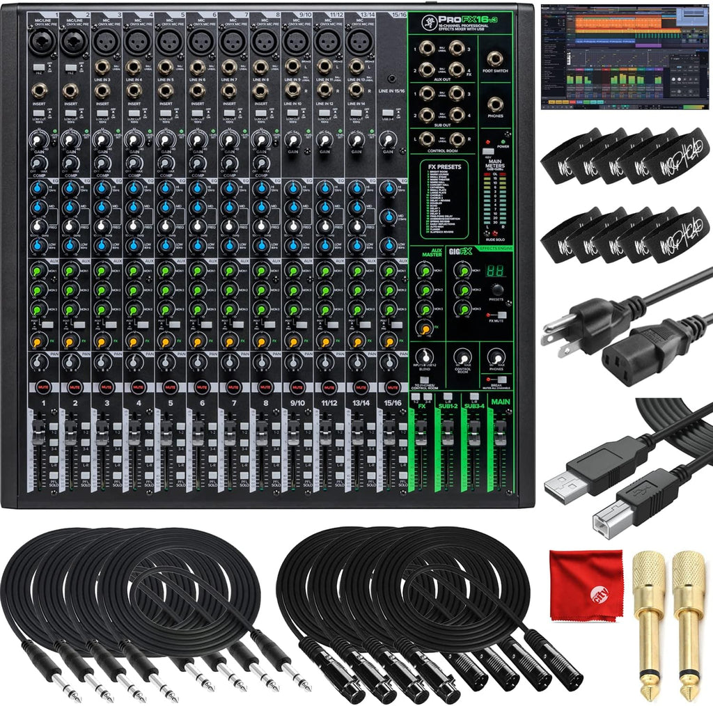 16-Channel Unpowered Mixer with TRS Cable, XLR Cable, Adapter and Microfiber Cloth U57178