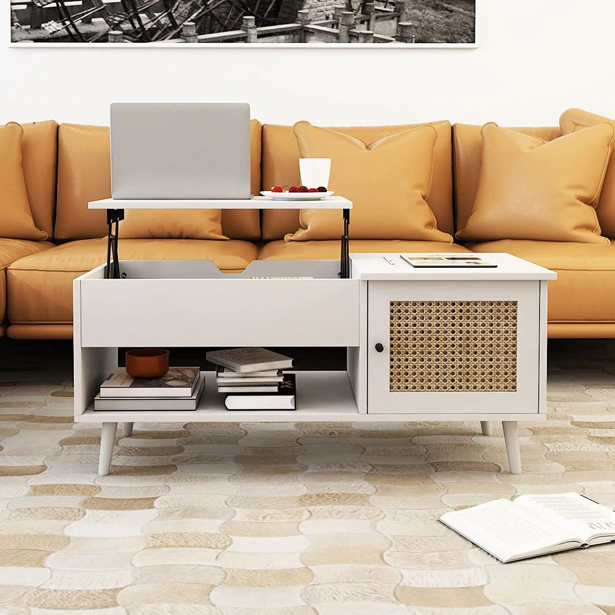 Lift Top Coffee Table with Hidden Compartment White L595
