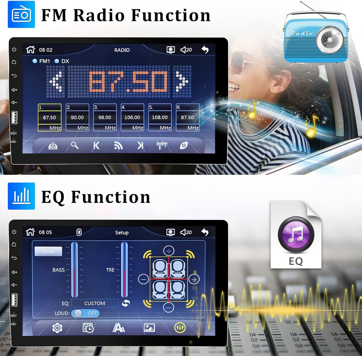 Single Din Car Stereo with Carplay and Android Auto, 9 Inch Touchscreen MP5 Player with Bluetooth T330