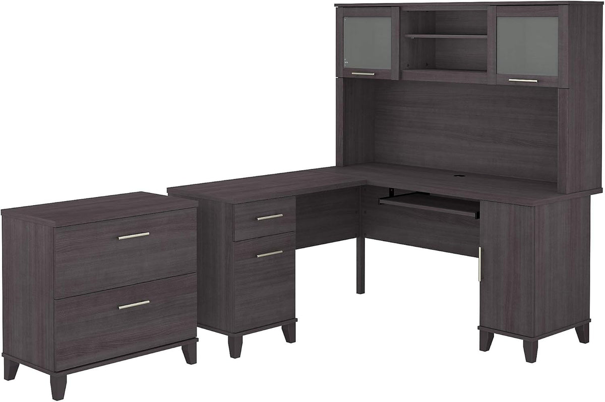 L Shaped Desk with Hutch and Lateral File Cabinet S129
