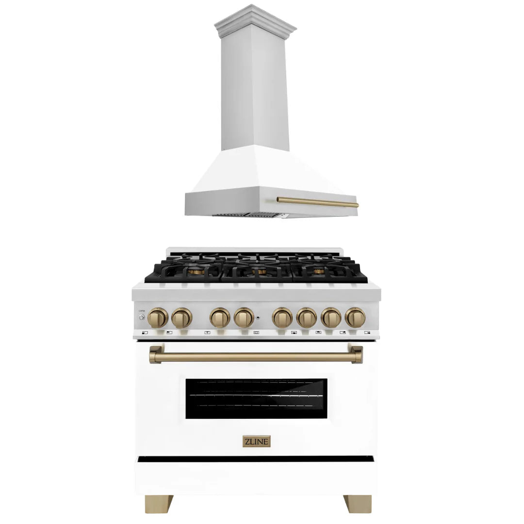 36 In. Dual Fuel Range and Range Hood with White Matte Door L956