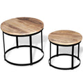 2 Piece Mango Wood Coffee Table Set with Iron Frame F645