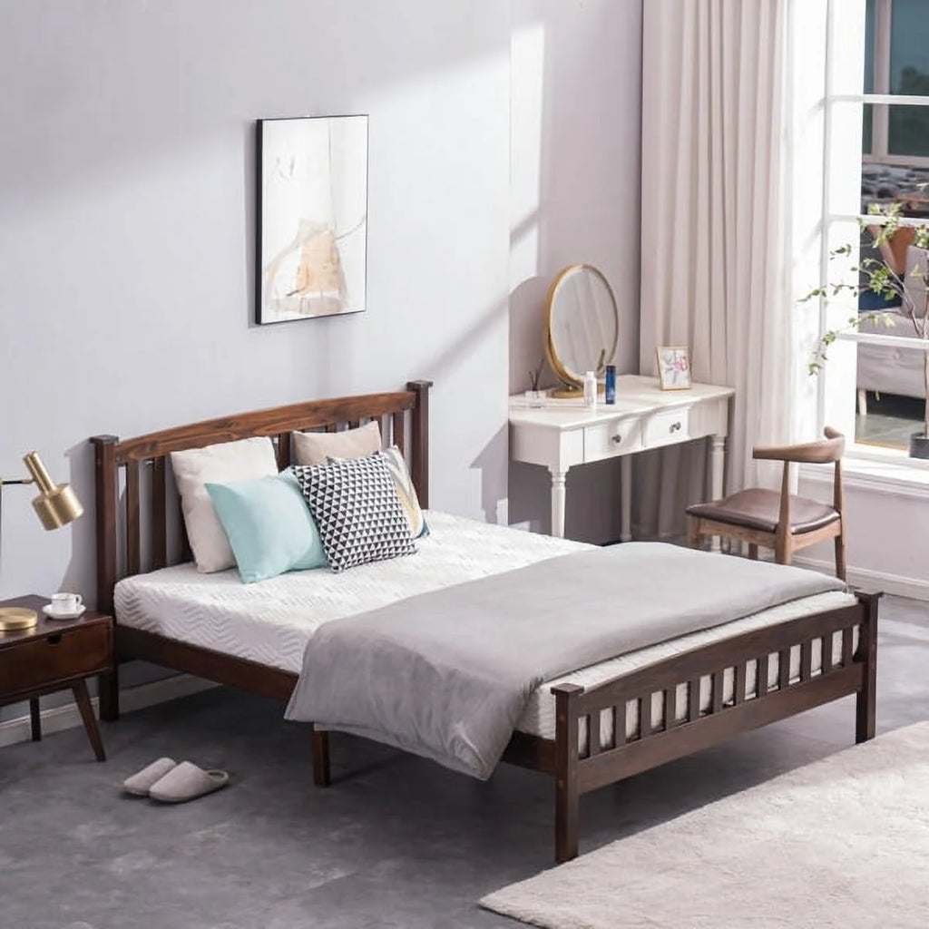Full Size Pine Wood Platform Bed Frame with Headboard U29257