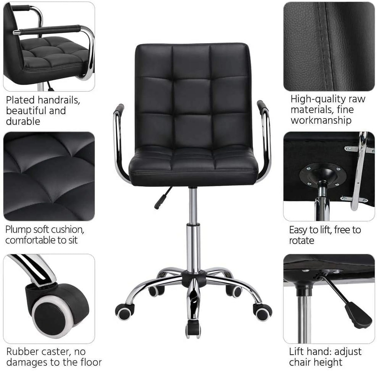 Black Faux Leather Desk Chair with Arms X922365