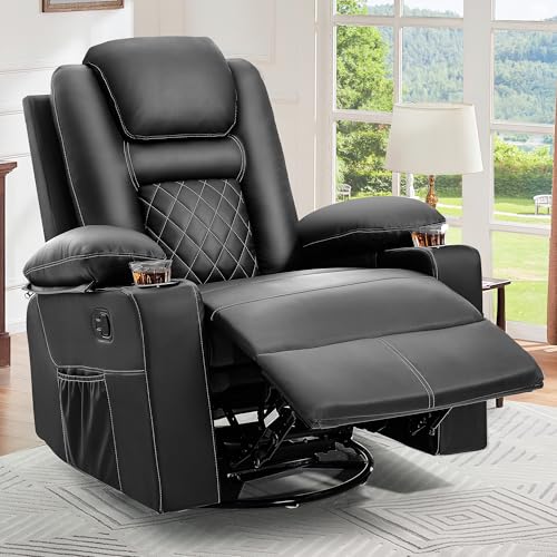 Black Faux Leather Swivel Rocker Recliner Chair with Massage & Heat V443705