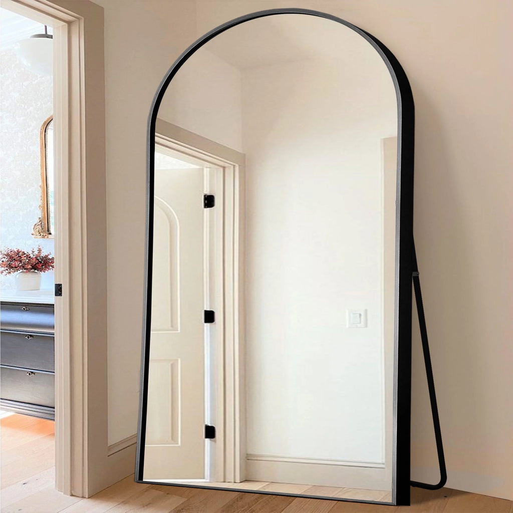 71"x32" Aluminum Alloy Arch Full Length Floor Mirror, Black K799
