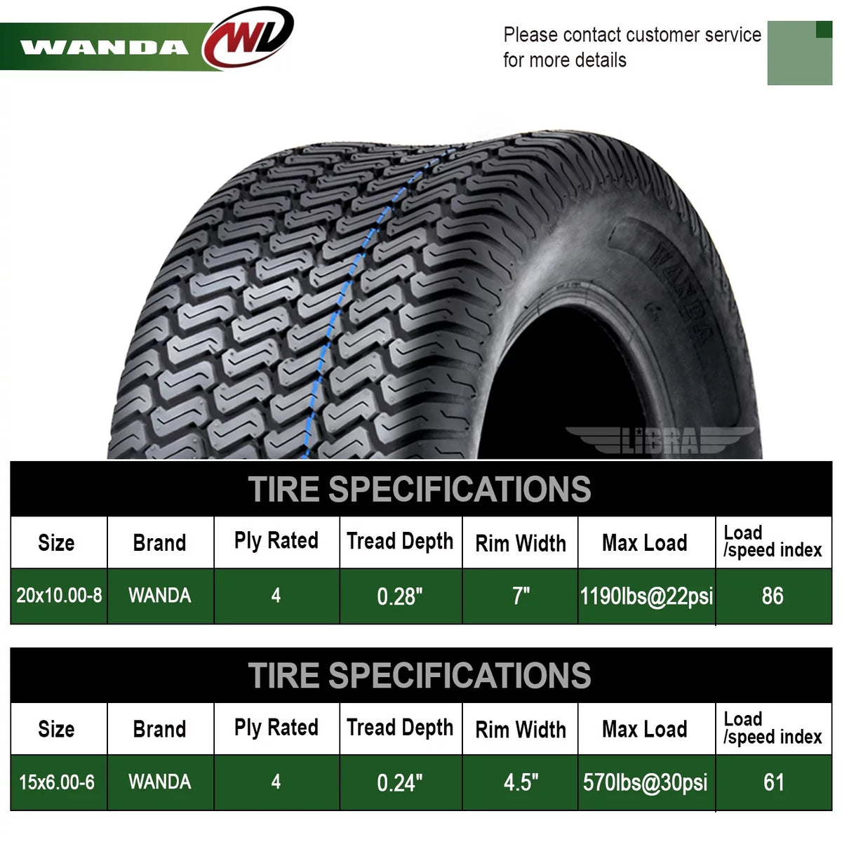 Set of 4 Lawn Mower Turf Tires 15x6-6 Front & 20x10-8 Rear T5620