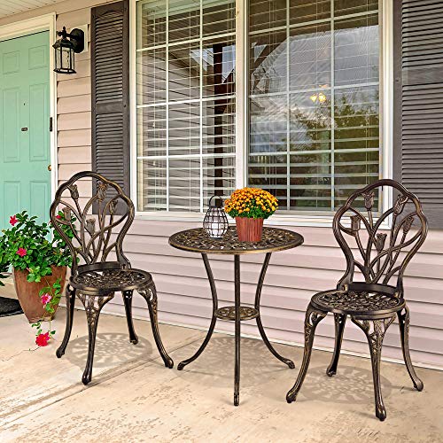 Green 3 Piece Cast Aluminum Bistro Table and Chairs Set G902