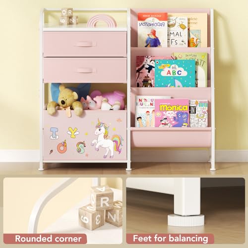 Kids Bookshelf and Toy Storage Organizer with 2 Drawers J905