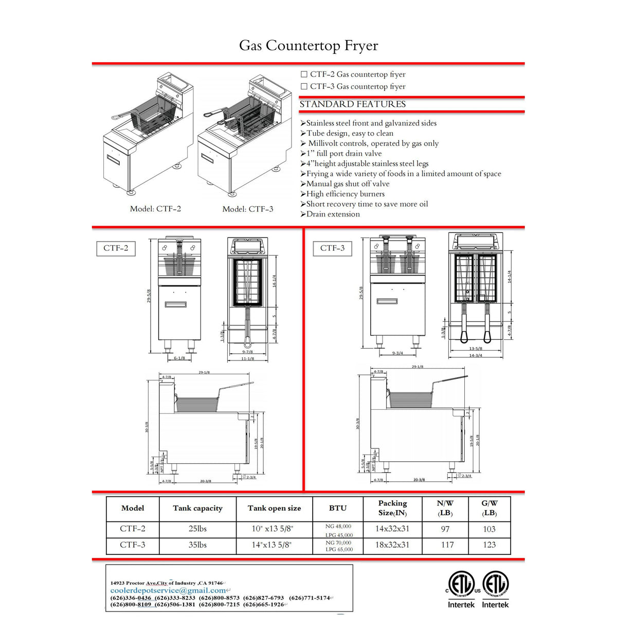 Commercial Gas Countertop Deep Fryer Z7908