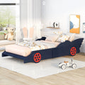 Twin Size Wood Race Car-Shaped Platform Bed with Safety Rails A715090