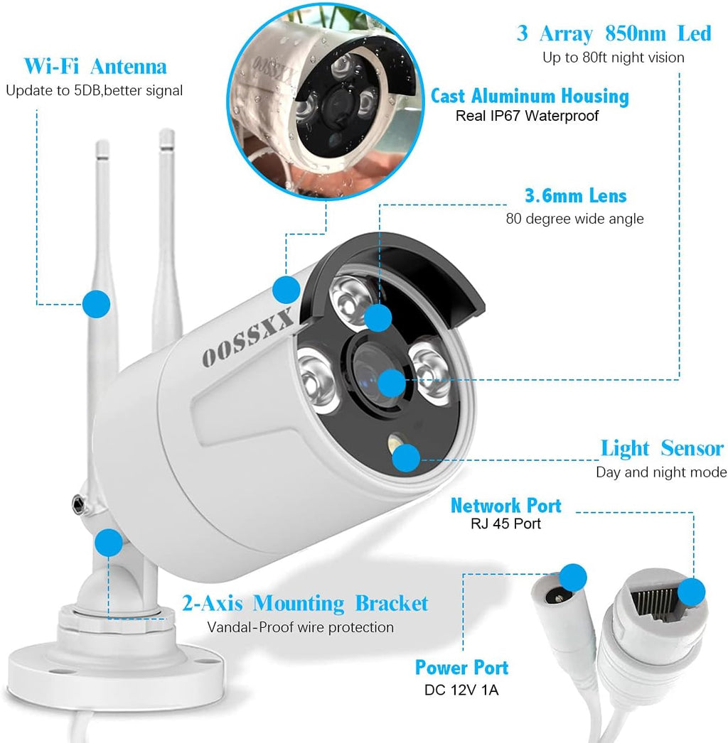 2K Wireless Security Camera System with 2TB Hard Drive, 4Pcs Outdoor Cameras T91711