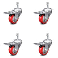 3.5 inch Red Polyurethane Swivel Stem Caster Set F78154