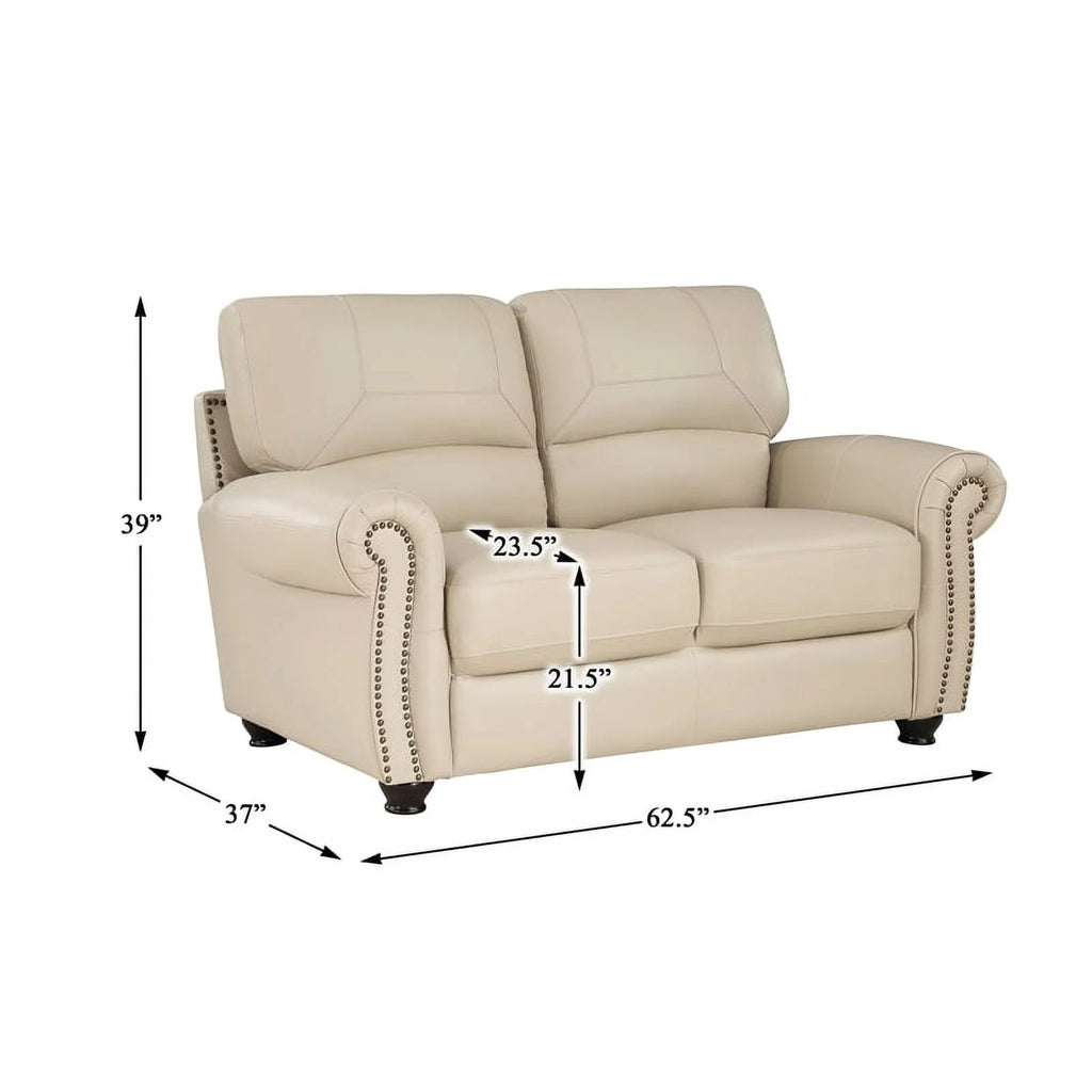 Leather 2-Piece Upholstered Sofa Set in Cream H578