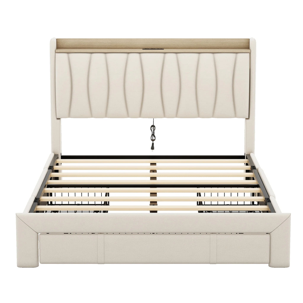 Queen Size Upholstered Platform Bed Frame with 3 Drawers Z9739