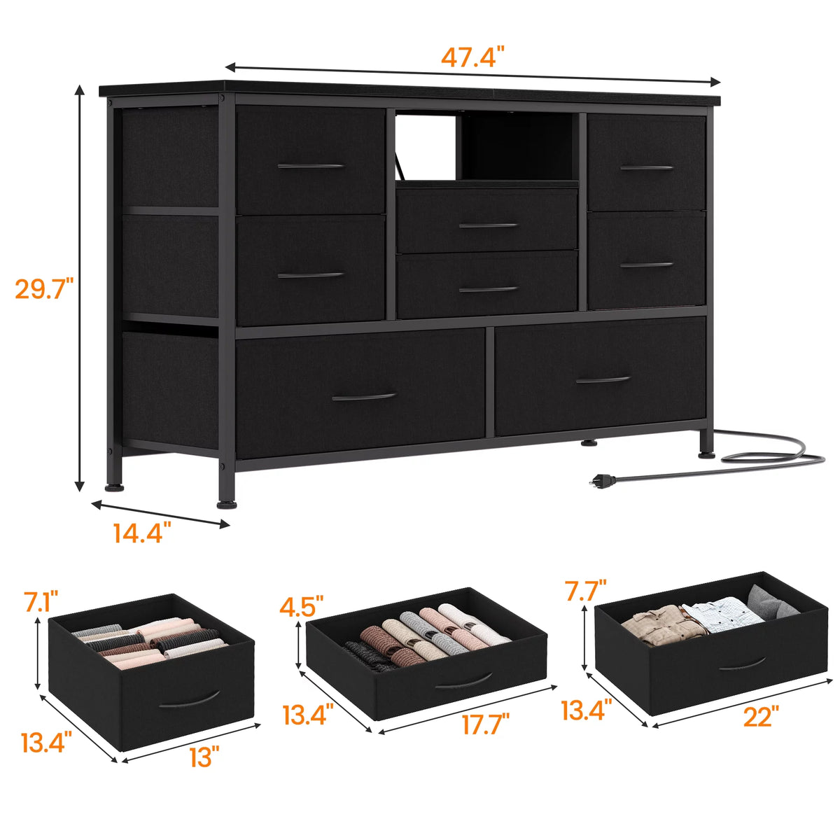 Rustic Brown 8 Drawer Dresser TV Stand with Outlet and LED Lights V224652