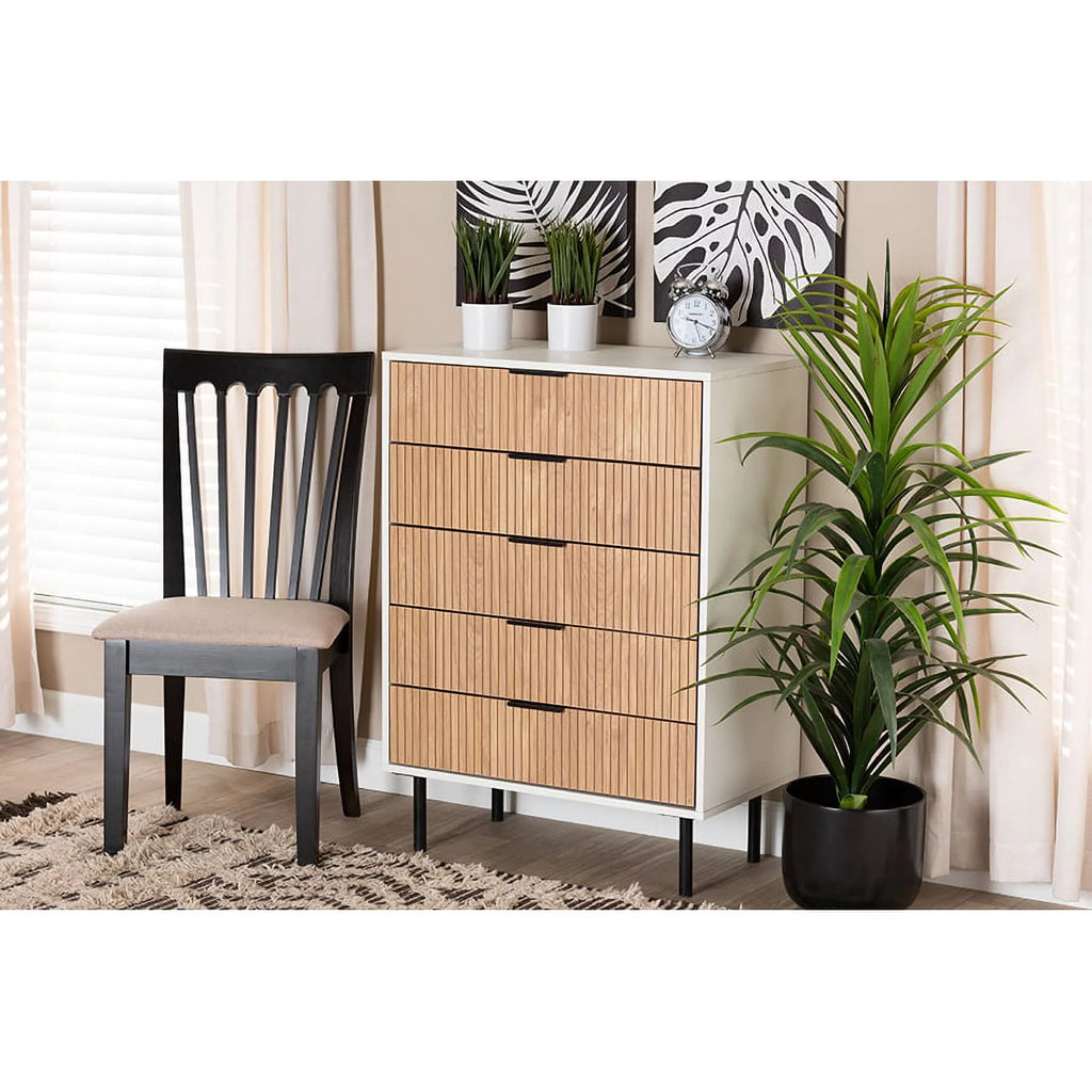 White and Brown 5-Drawer Wood Storage Q7886