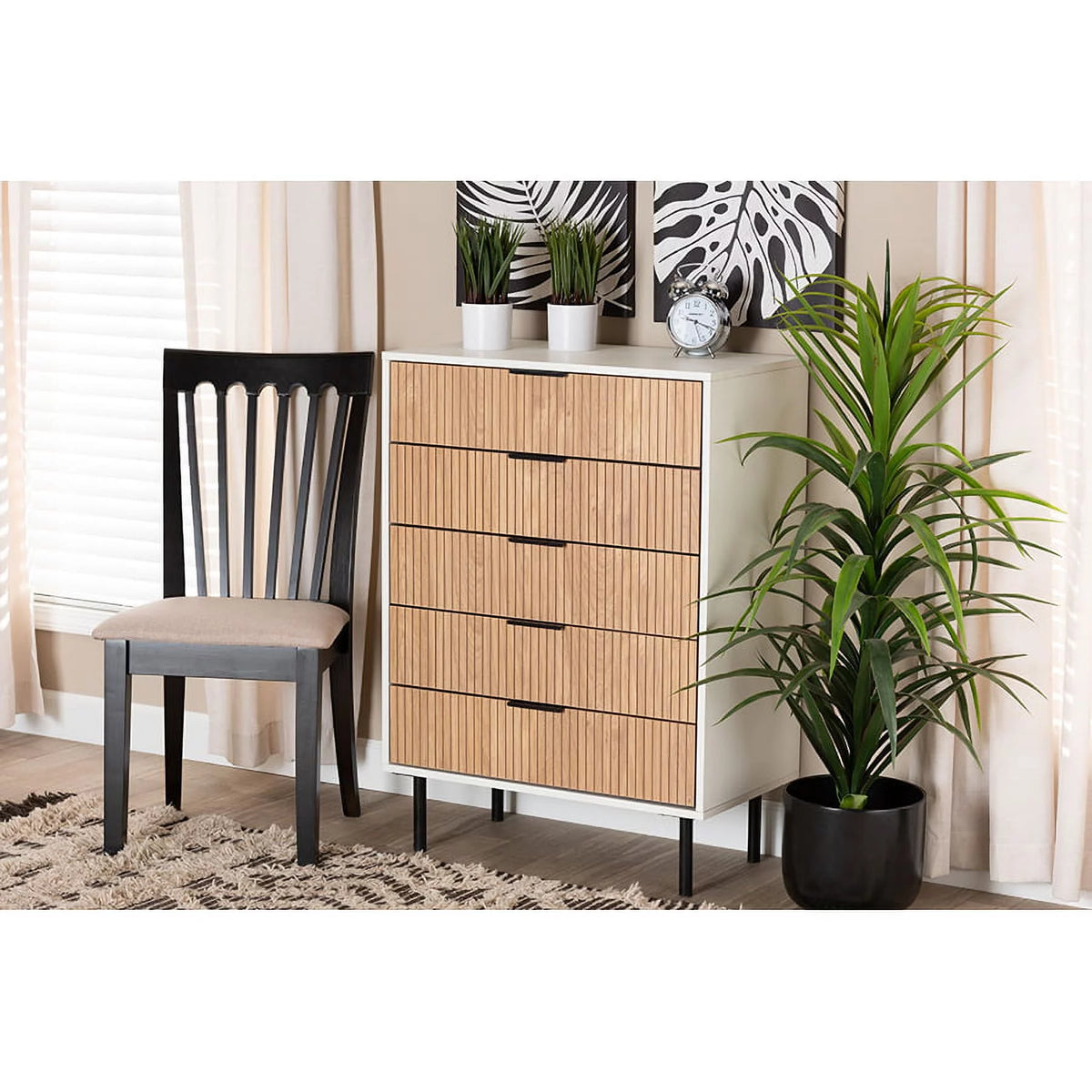 White and Brown 5-Drawer Wood Storage Q7886