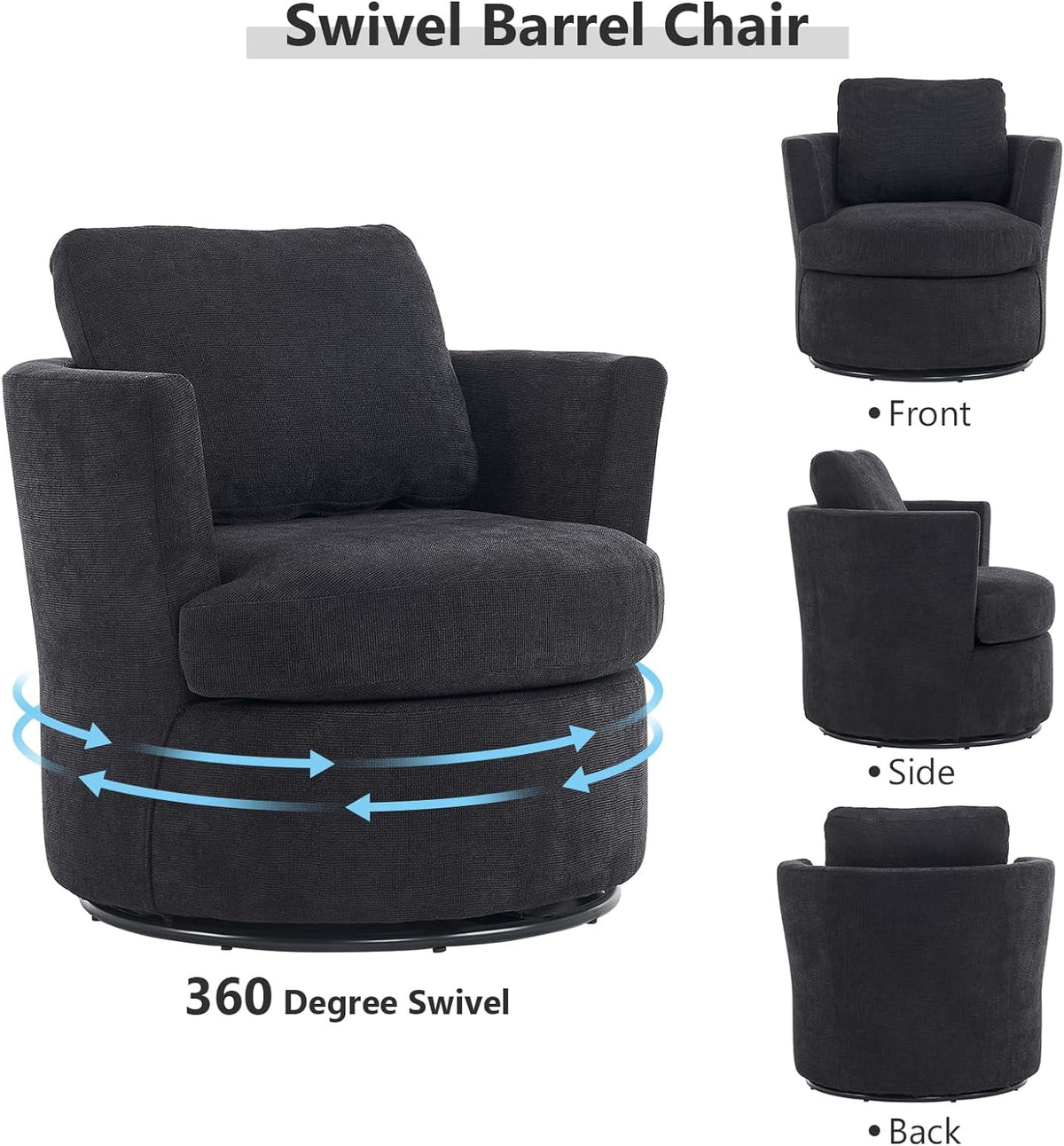 Black Upholstered Swivel Accent Chair T2301