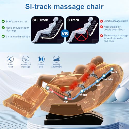 Zero Gravity SL-Track Shiatsu Full Body Massage Chair with Body Scan, Waist Heating, Bluetooth, Foot Rollers, 32 Airbags & Extended Footrest E4542