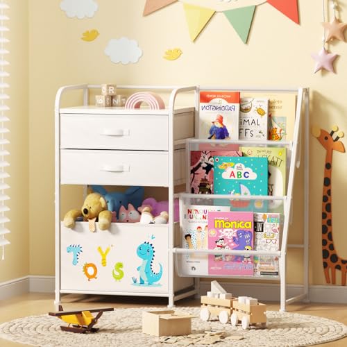 Kids Bookshelf and Toy Storage Organizer with 2 Drawers J905