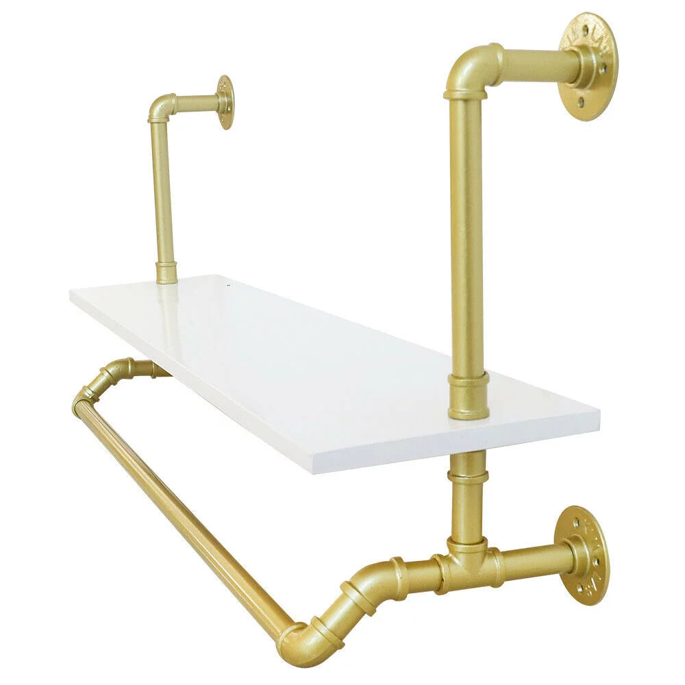 Gold Garment Rack with Wood Shelf M588192