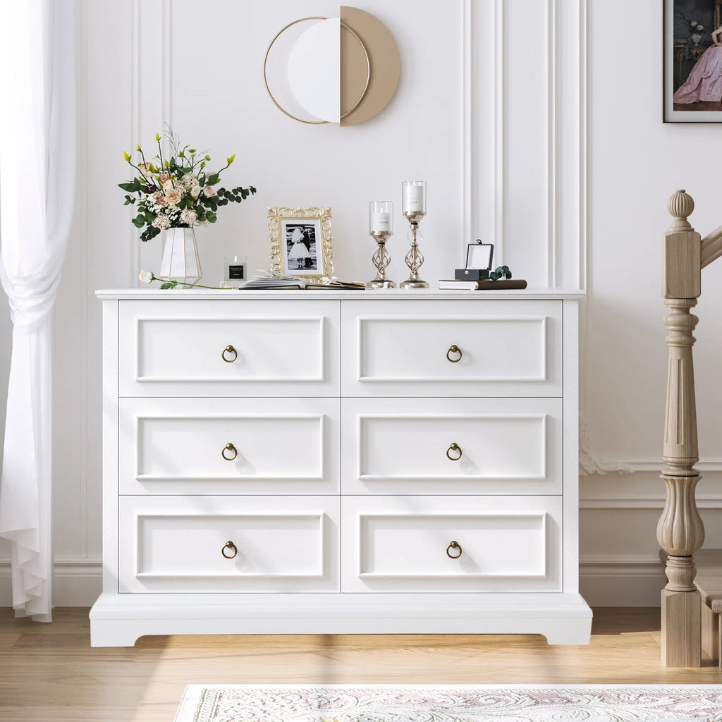 White 6 Drawer Double Dresser E4460