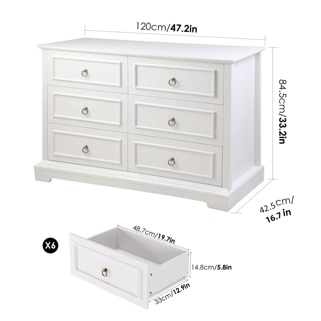 White 6 Drawer Double Dresser E4460