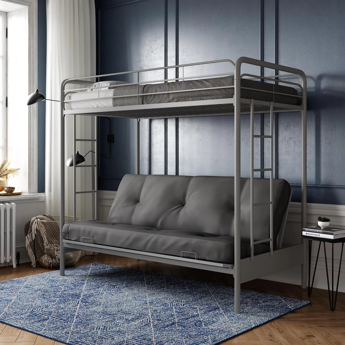 Black Twin over Futon Metal Bunk Bed C75407