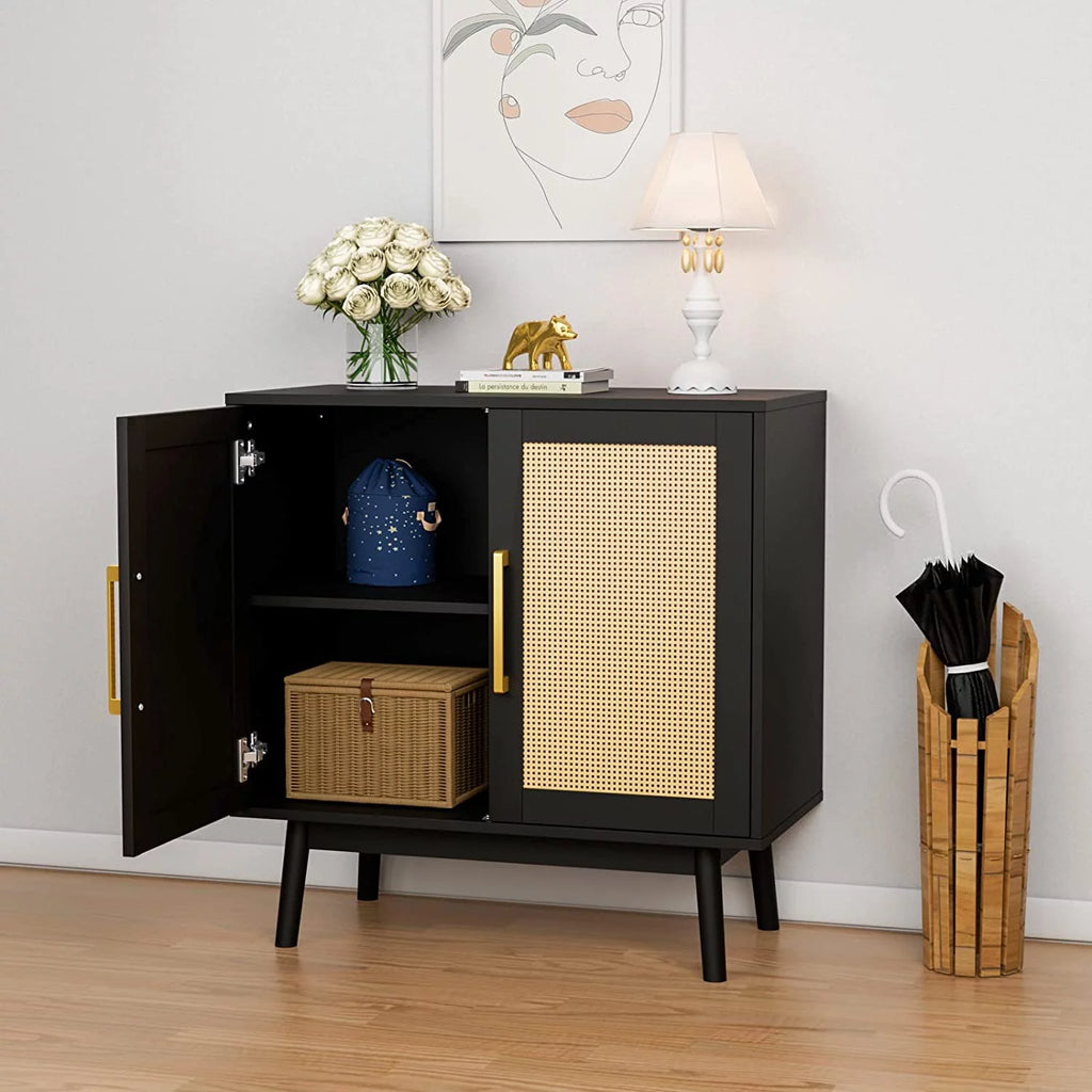 Black Rattan Storage Cabinet Set of 2 H312