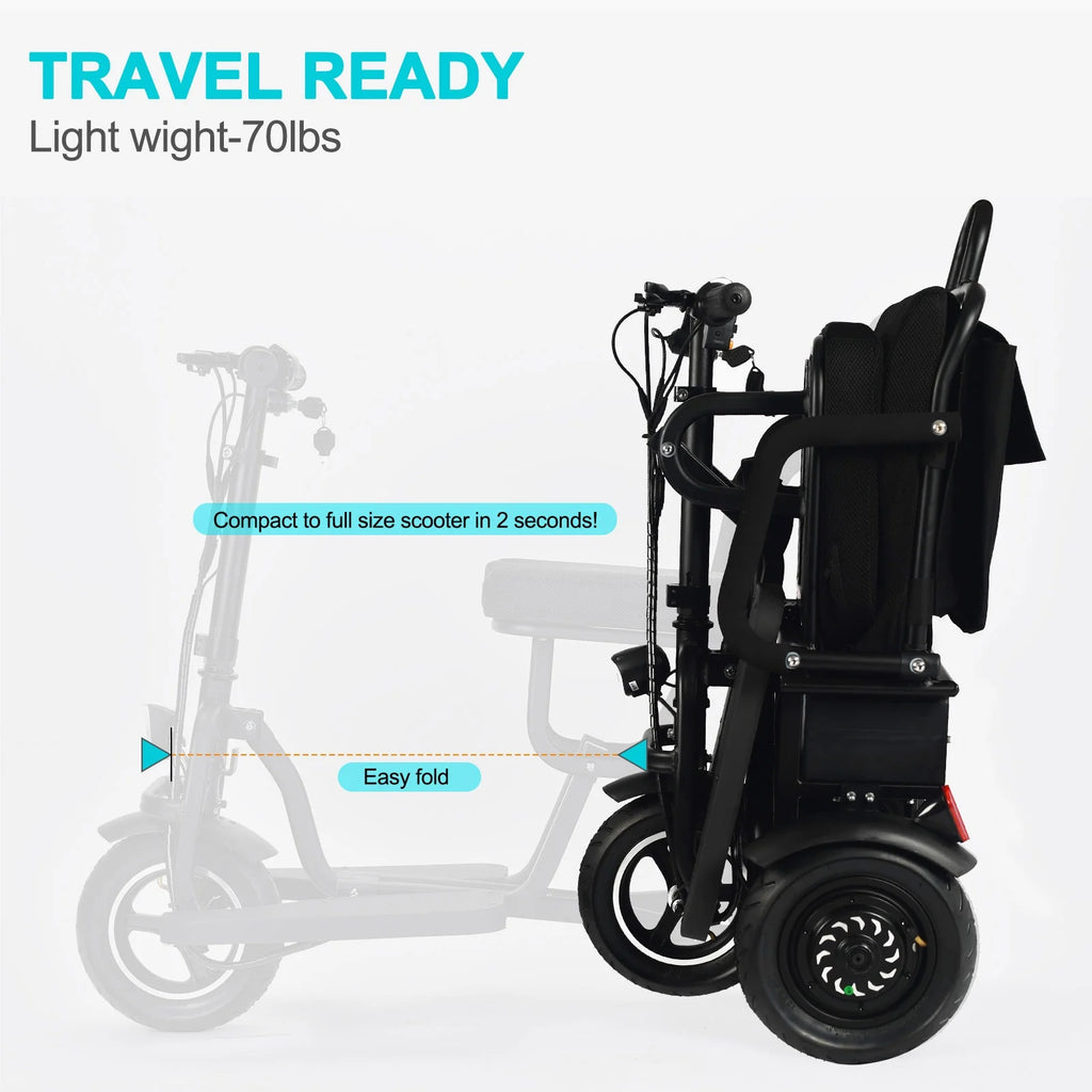 Folding Electric Trike 48v 700w Dual Motor Lithium Black N930