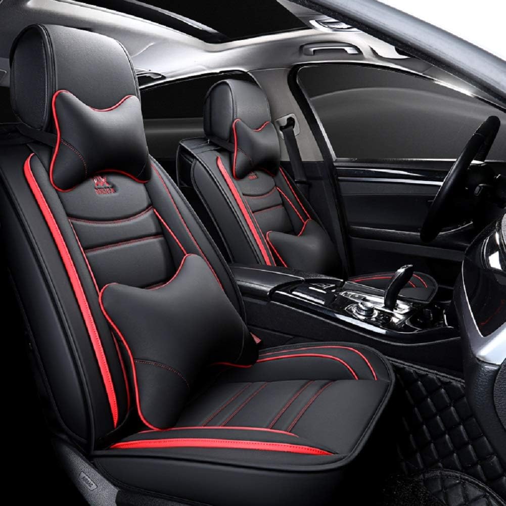Leather Car Seat Covers 5 Seats Full Set Black Pink B892934