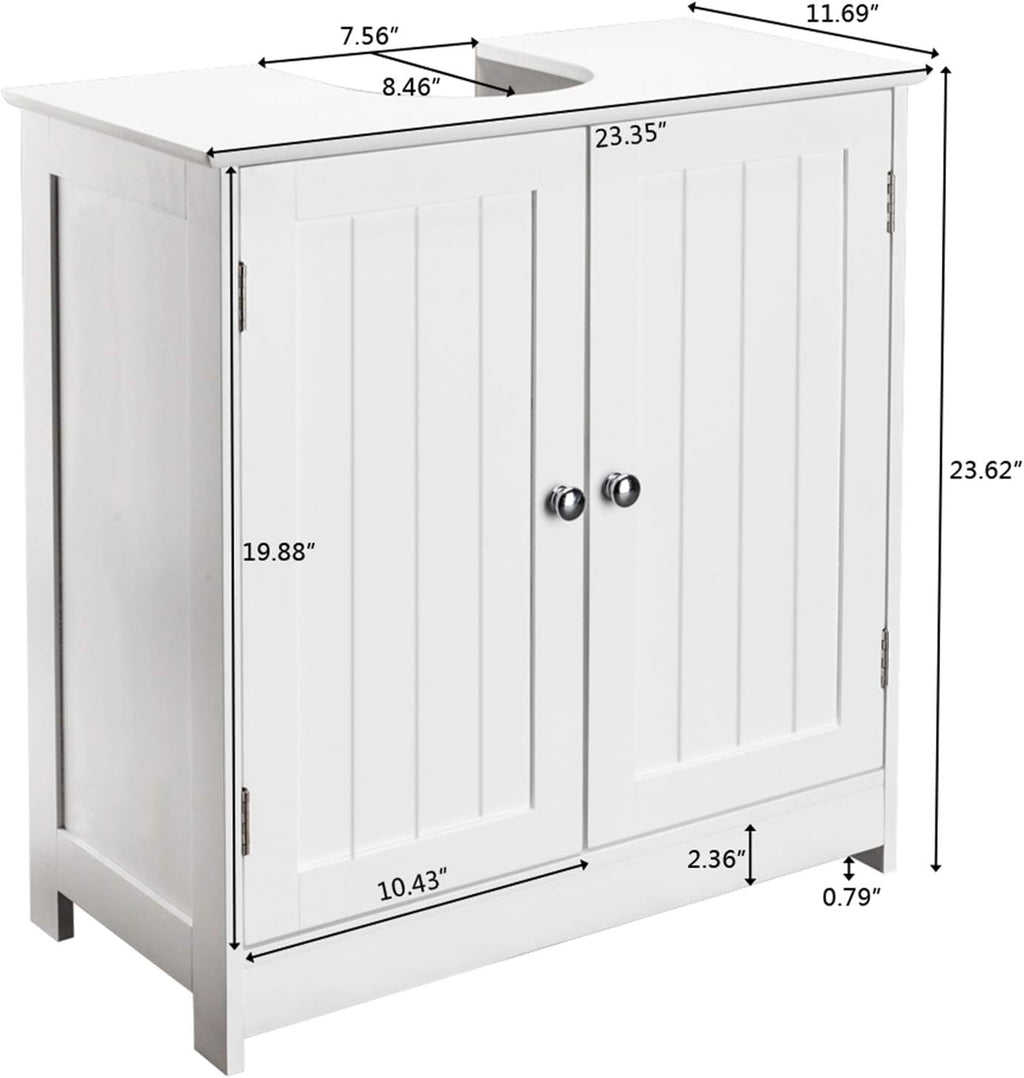 White Floor Pedestal Bathroom Storage Cabinet with 2 Doors C39388