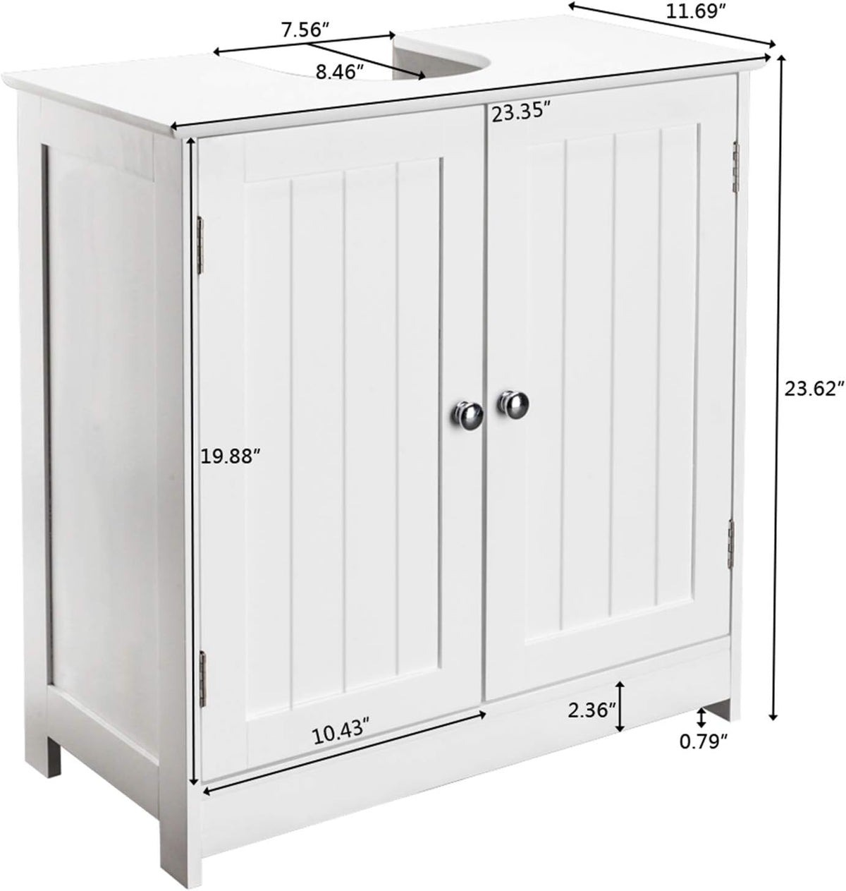 White Floor Pedestal Bathroom Storage Cabinet with 2 Doors C39388