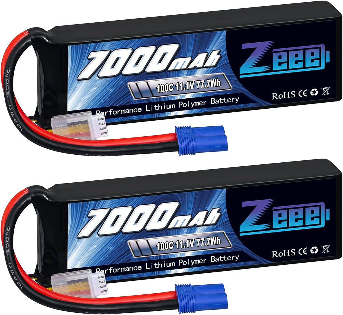 3S Lipo Battery 7000mAh 11.1V 100C RC Batteries EC5 Connector Soft Case 2 Pack K725065