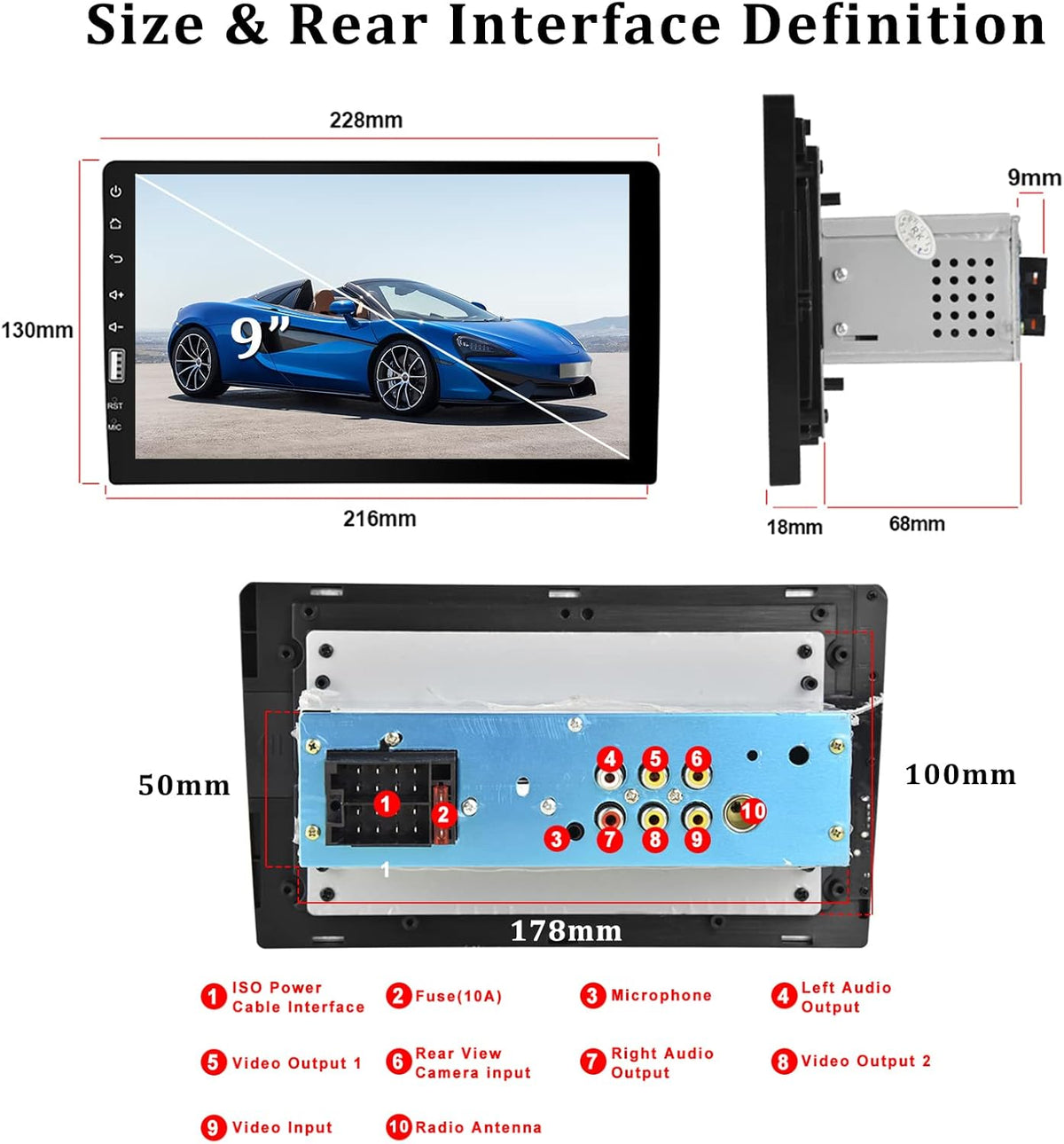Single Din Car Stereo with Carplay and Android Auto, 9 Inch Touchscreen MP5 Player with Bluetooth T330