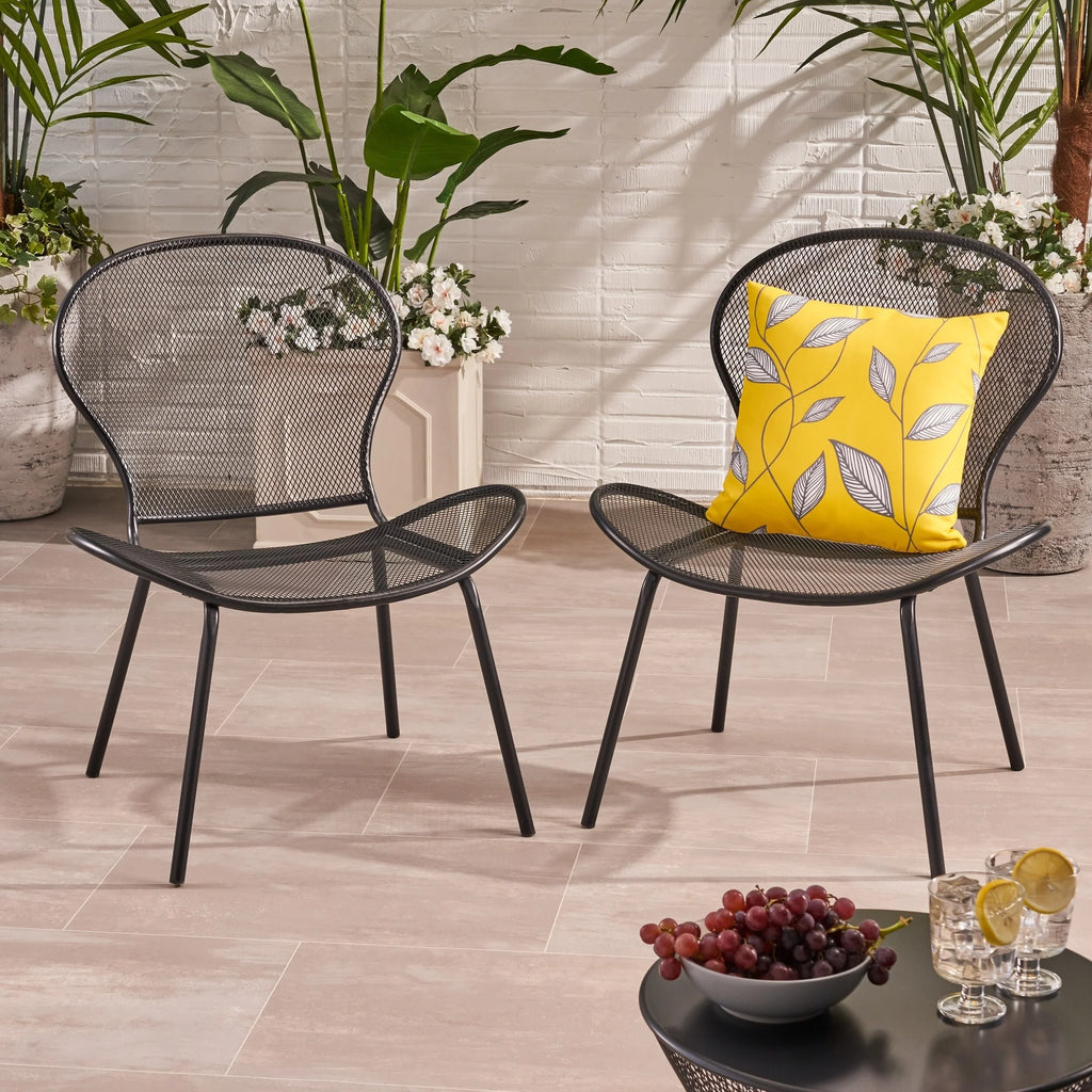 Modern Outdoor Club Chairs Set of 2 Matte Black W712