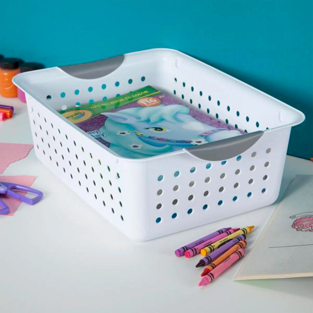 Medium White Plastic Storage Organizer Basket, 6 Pack N986