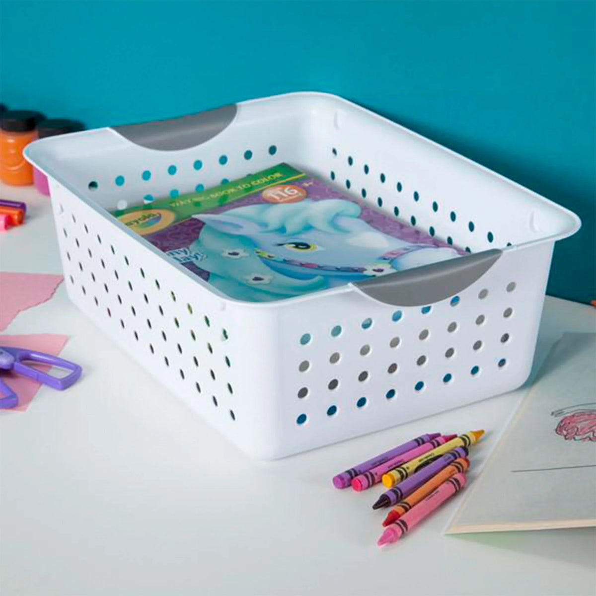 Medium White Plastic Storage Organizer Basket, 6 Pack N986